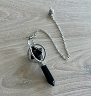 OBSIDIAN MERKABAH PENDULUM WITH OBSIDIAN POINT - black stone - Joy - Journey of You