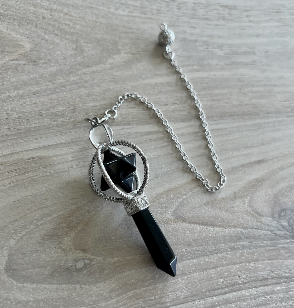 OBSIDIAN MERKABAH PENDULUM WITH OBSIDIAN POINT - black stone - Joy - Journey of You