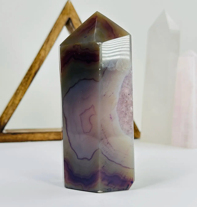 PURPLE AGATE DRUZY CRYSTAL POINT OOAK - GOOD LUCK stone - stone of strength, protection, and harmony - Joy - Journey of You