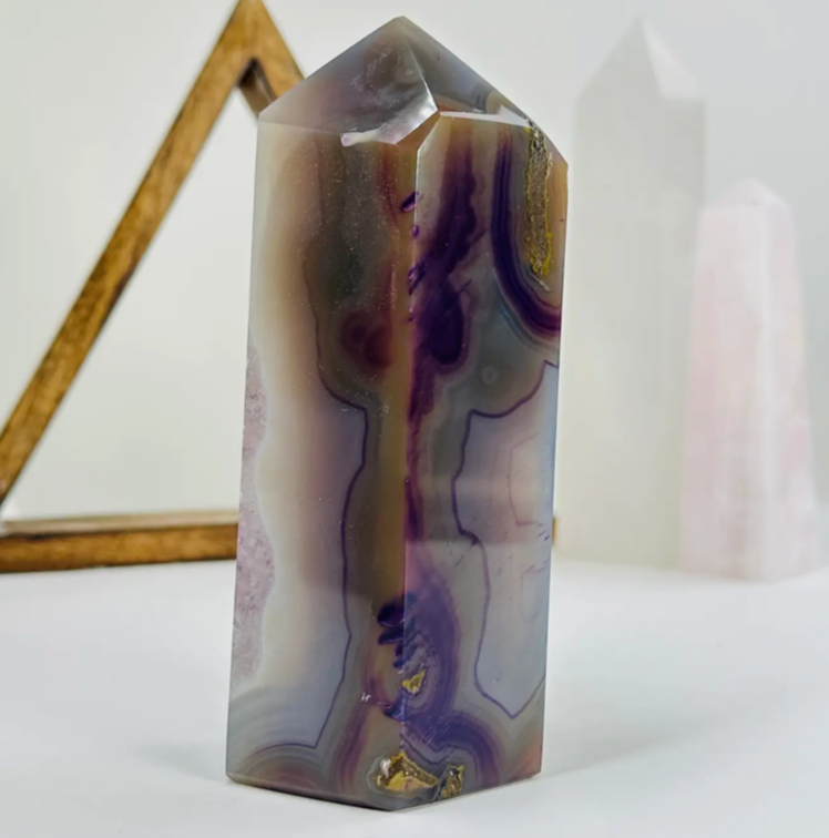 PURPLE AGATE DRUZY CRYSTAL POINT OOAK - GOOD LUCK stone - stone of strength, protection, and harmony - Joy - Journey of You