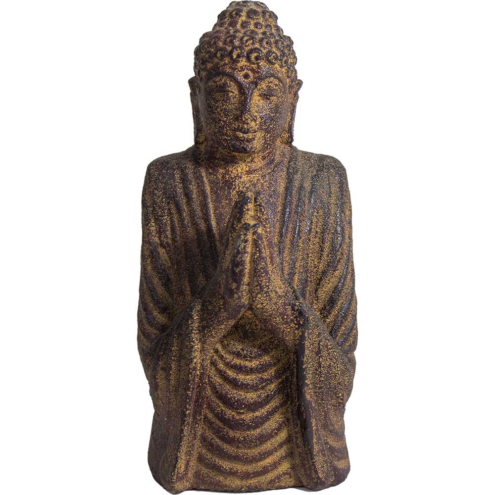 Praying Buddha Bust: Volcanic Stone Statue