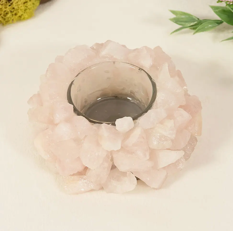 ROSE QUARTZ LOTUS CANDLE HOLDER| ROSE QUARTZ CRYSTAL - Joy - Journey of You