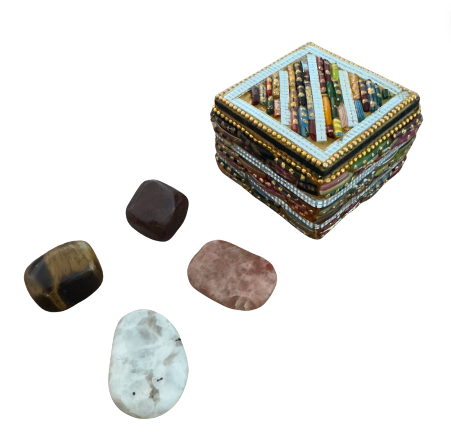STONES FOR SOLAR AND LUNAR ECLIPSE - Sunstone - Moonstone - Hessonite Garnet for Rahu - Tiger Eye for Ketu - Bangle Gift Box - Joy - Journey of You