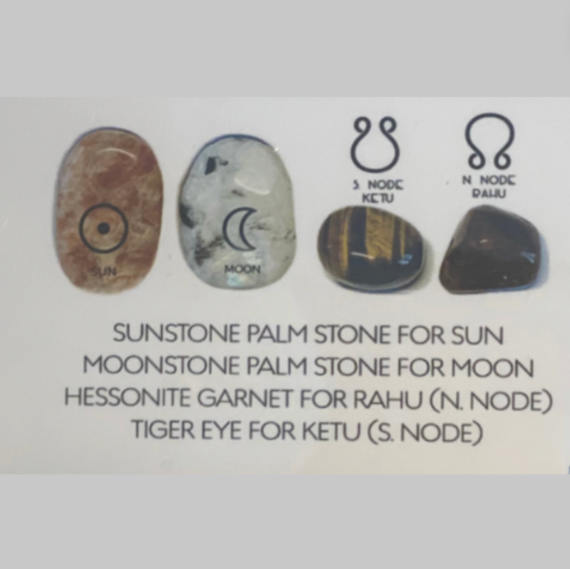 STONES FOR SOLAR AND LUNAR ECLIPSE - Sunstone - Moonstone - Hessonite Garnet for Rahu - Tiger Eye for Ketu - Bangle Gift Box - Joy - Journey of You