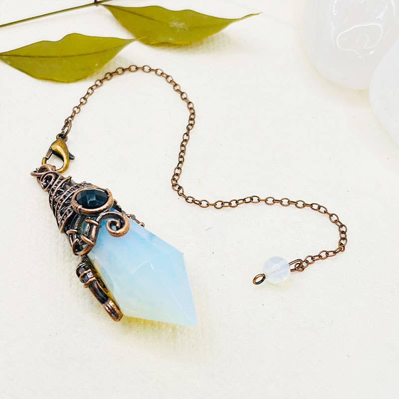 VINTAGE CRYSTAL HEXAGONAL PYRAMID PENDANT: OPAL - pendant - necklace - jewelry - Joy - Journey of You