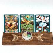 WOODEN TAROT CARD HOLDER W/ MOON DETAIL - Selenite bowls - Joy - Journey of You