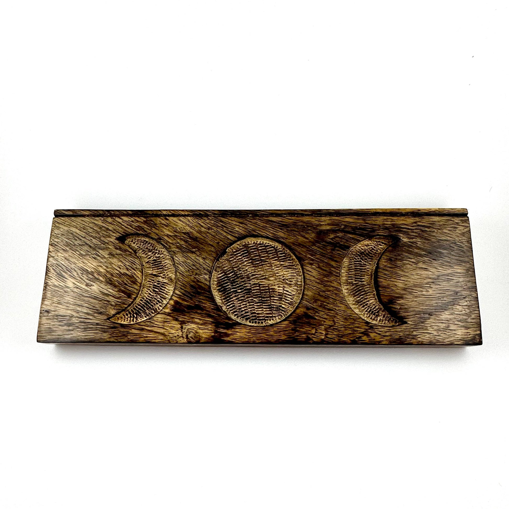 WOODEN TAROT CARD HOLDER W/ MOON DETAIL - Selenite bowls - Joy - Journey of You