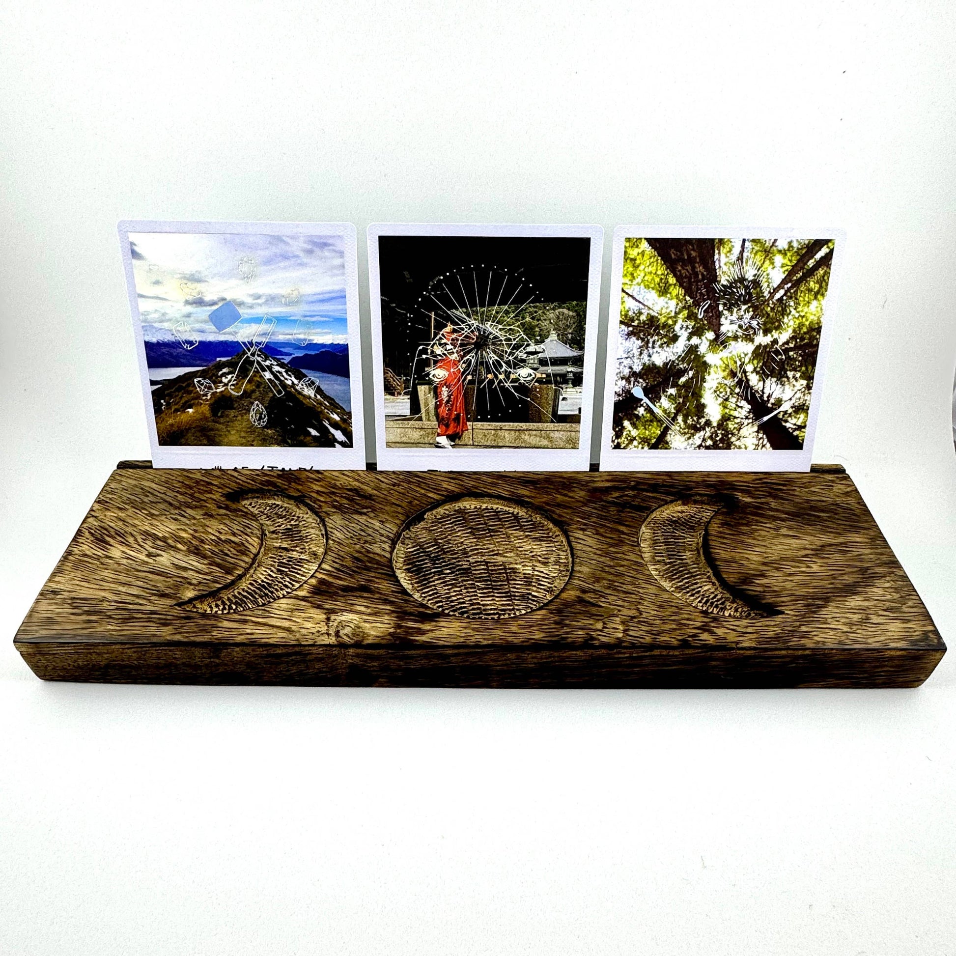 WOODEN TAROT CARD HOLDER W/ MOON DETAIL - Selenite bowls - Joy - Journey of You