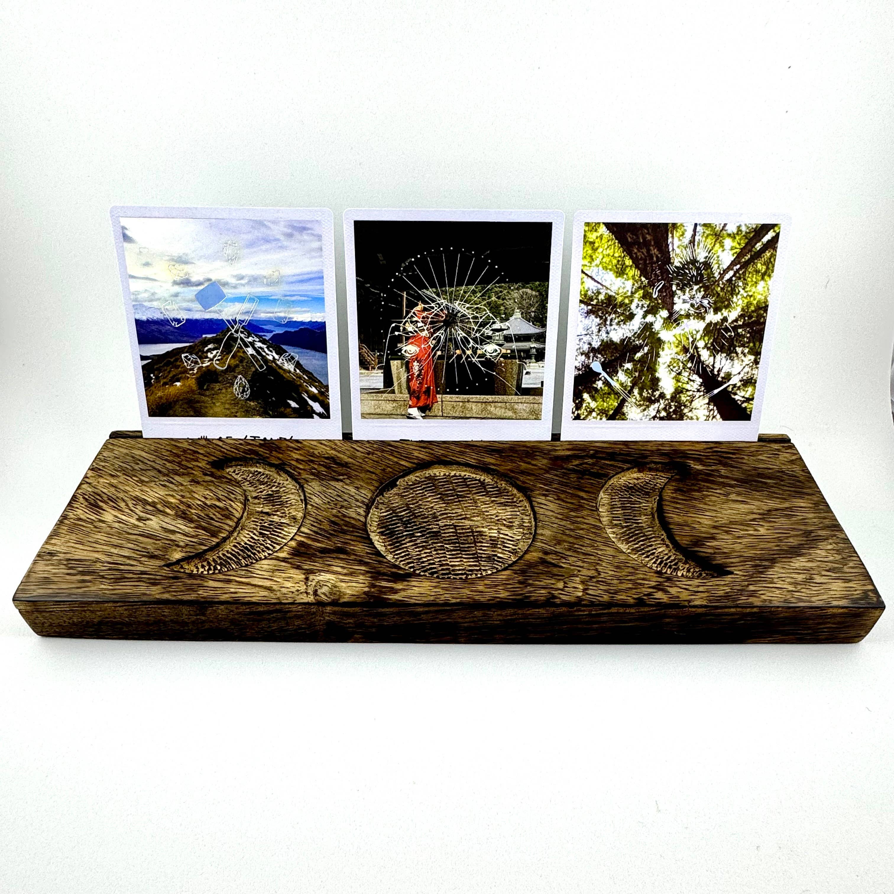 WOODEN TAROT CARD HOLDER W/ MOON DETAIL - Selenite bowls - Joy - Journey of You