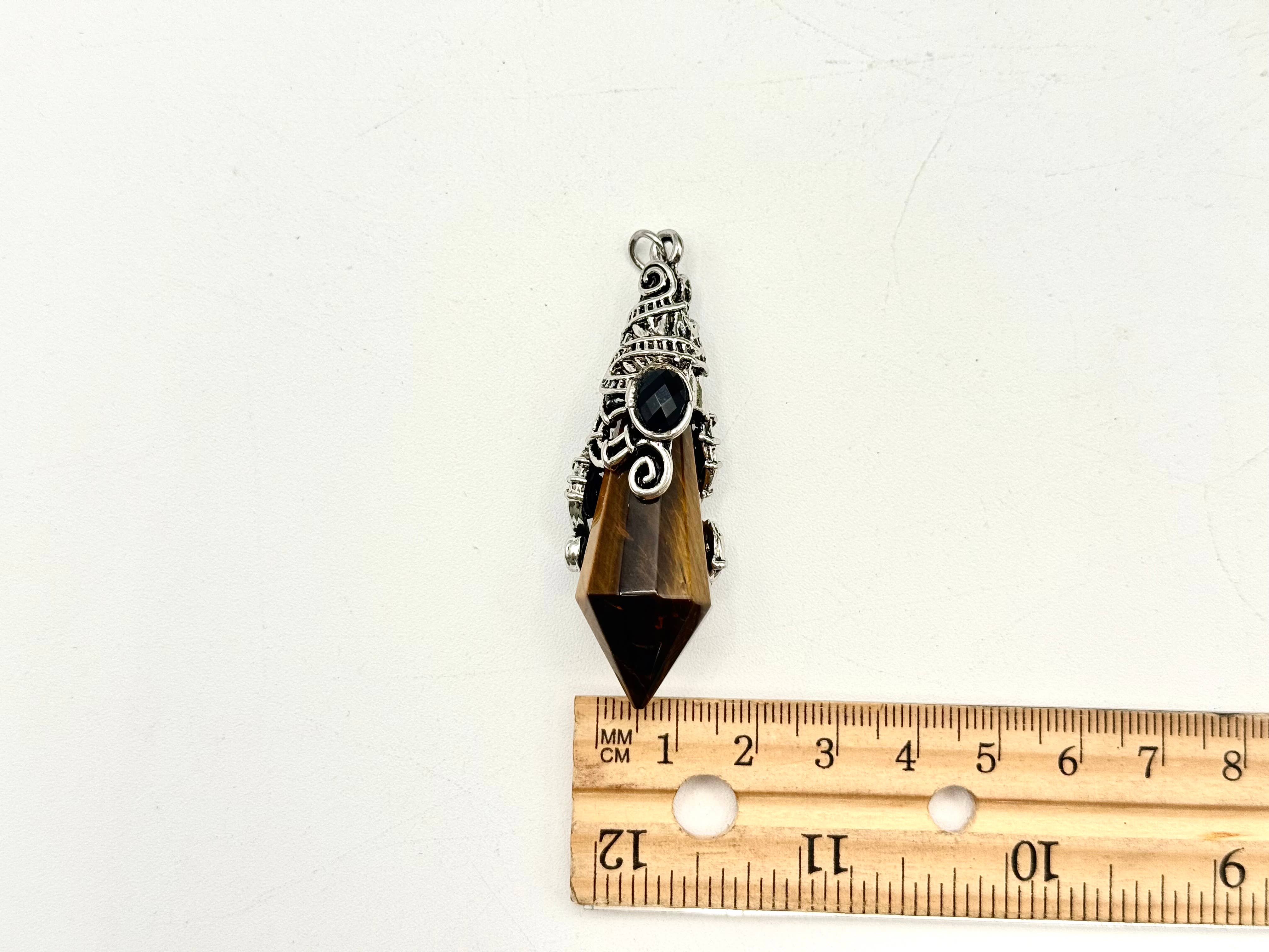 Tiger Eye 12 Faceted Antique Silver Detailing Pendulum