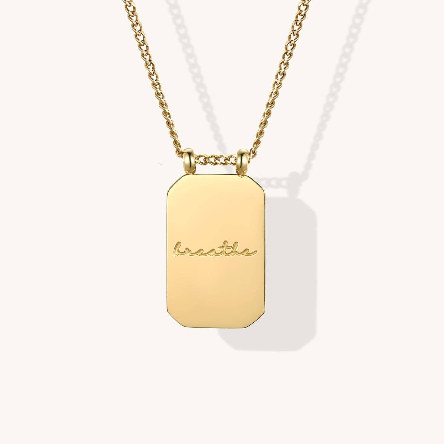 Breathe - inspirational Mantra® jewelry necklace: Yellow Gold