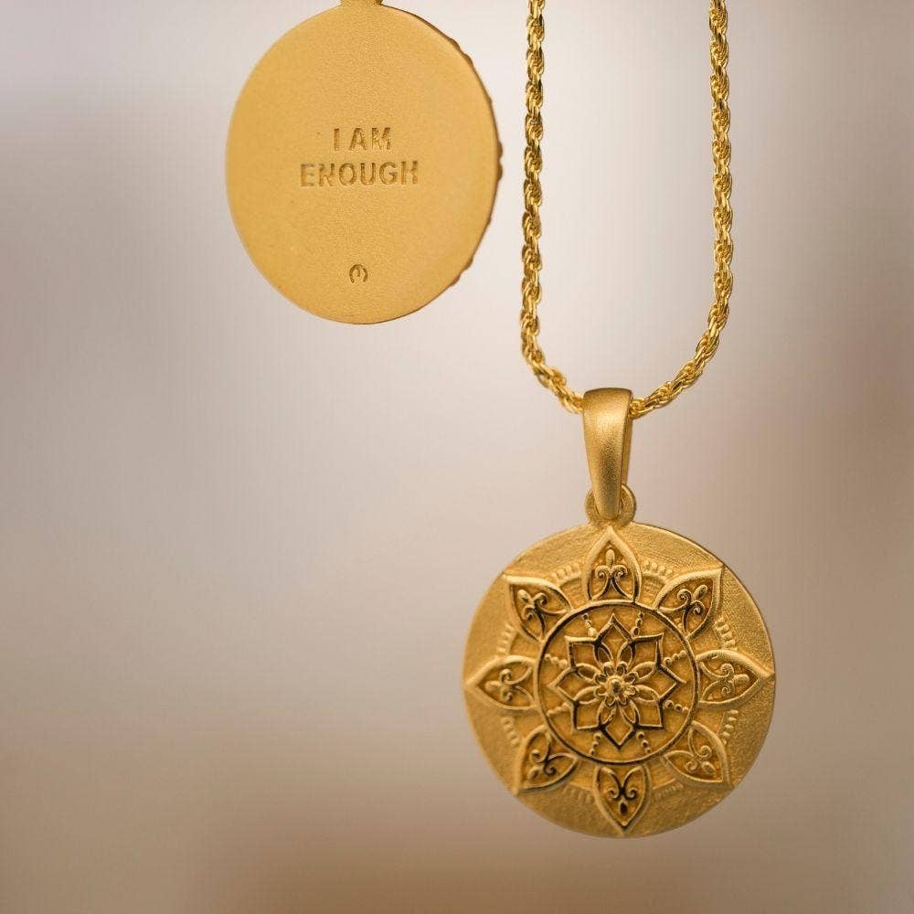 I Am Worthy - inspirational Mantra® mandala necklace: Gold