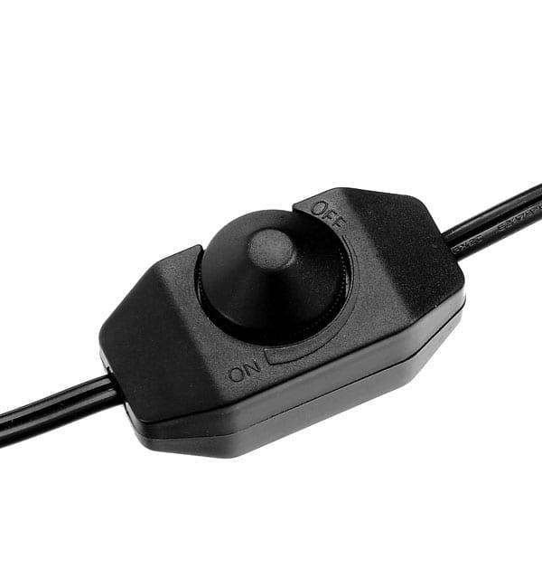 Black toggle switch with cable on a white background