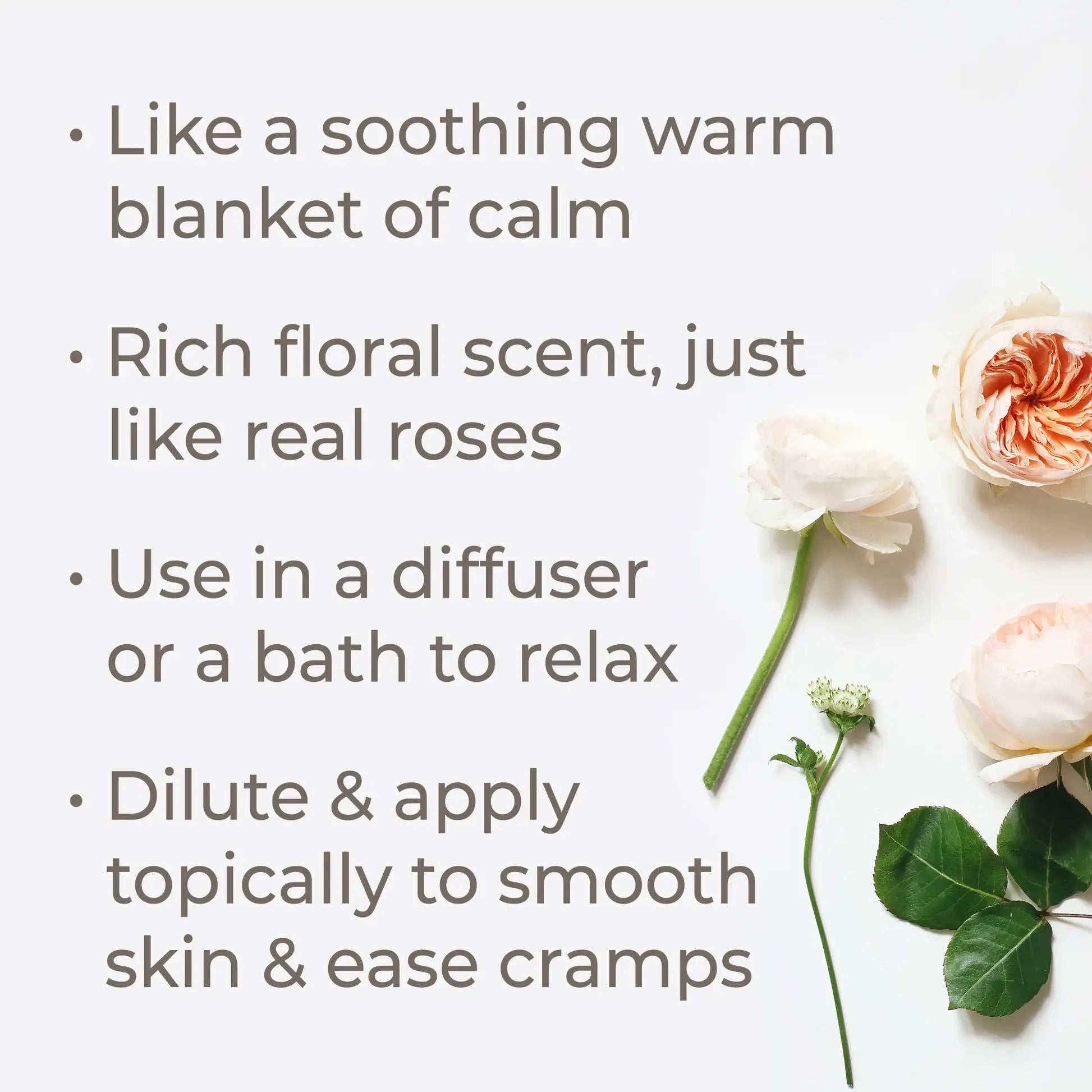Text describing the benefits of a product with flowers on a white background - JOY - Journey Of You - Spiritual, Holistic, Empowering