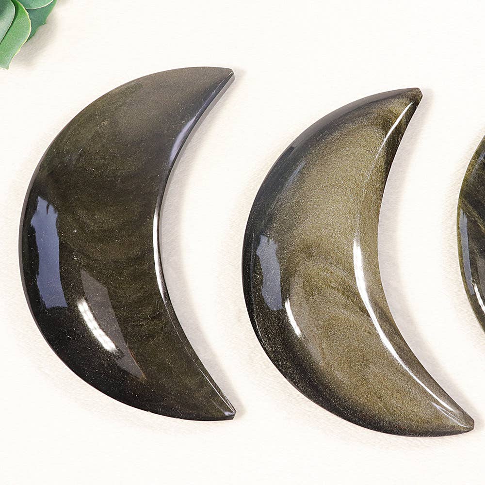 Golden Sheen Obsidian Moon Crescent | Golden Sheen Obsidian