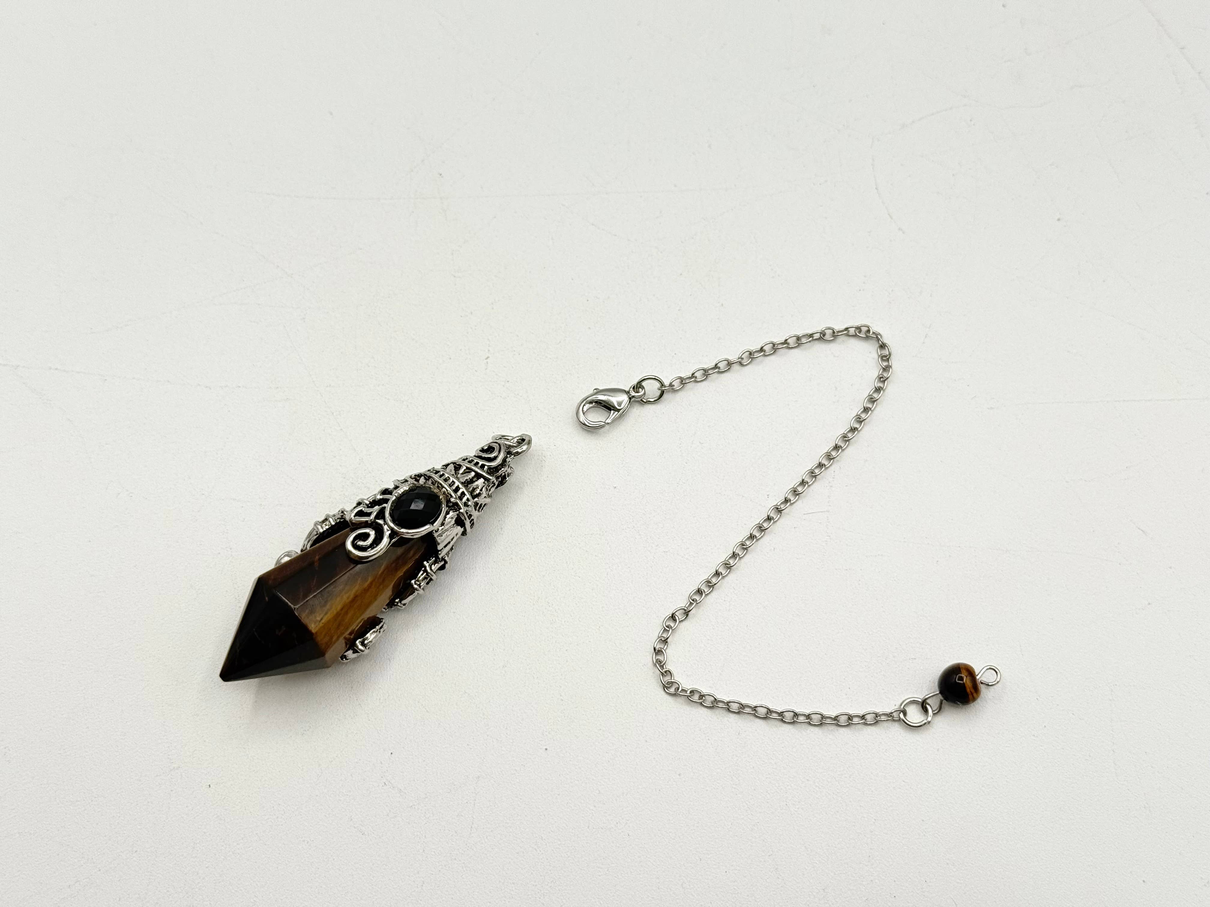 Tiger Eye 12 Faceted Antique Silver Detailing Pendulum