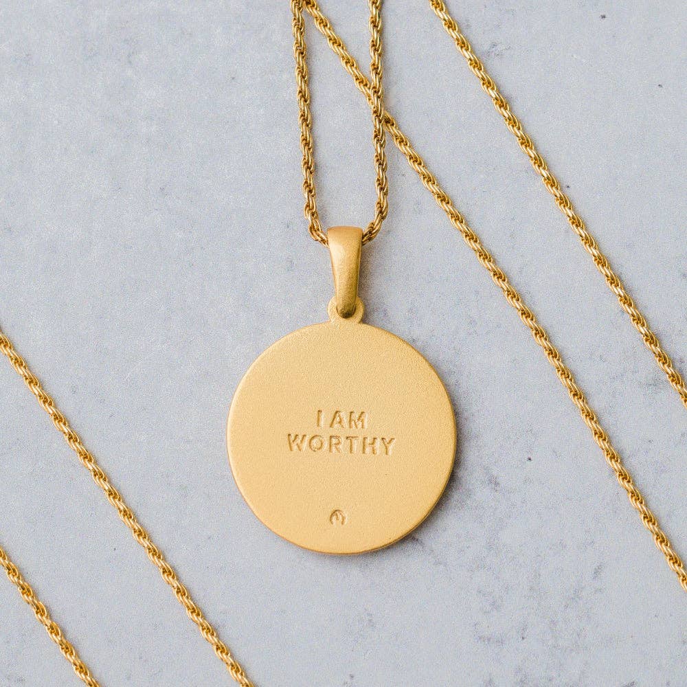 I Am Worthy - inspirational Mantra® mandala necklace: Gold