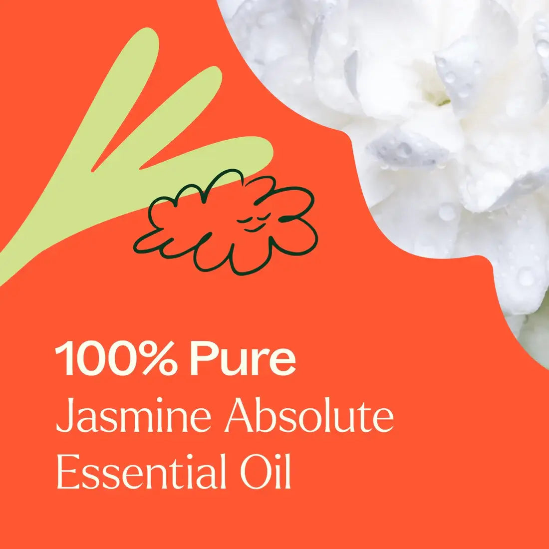 Advertisement for 100% Pure Jasmine Absolute Essential Oil with floral elements on an orange background - JOY - Journey Of You - Spiritual, Holistic, Empowering