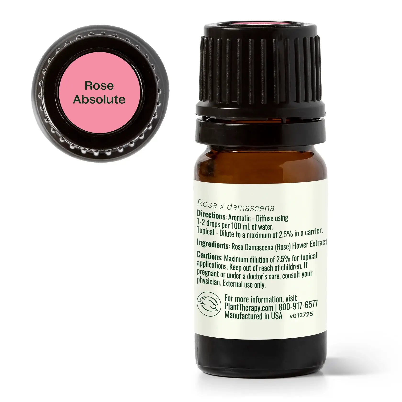 Rose Absolute essential oil bottle with pink cap on a white background - JOY - Journey Of You - Spiritual, Holistic, Empowering