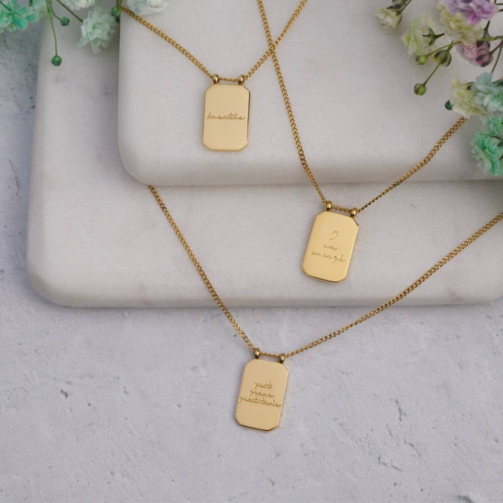 Breathe - inspirational Mantra® jewelry necklace: Yellow Gold