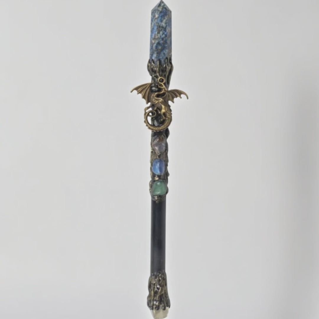 Load video: Magick Wand - Lapis Point With Gold Dragon
