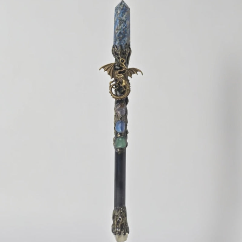 Magick Wand - Lapis Point With Gold Dragon