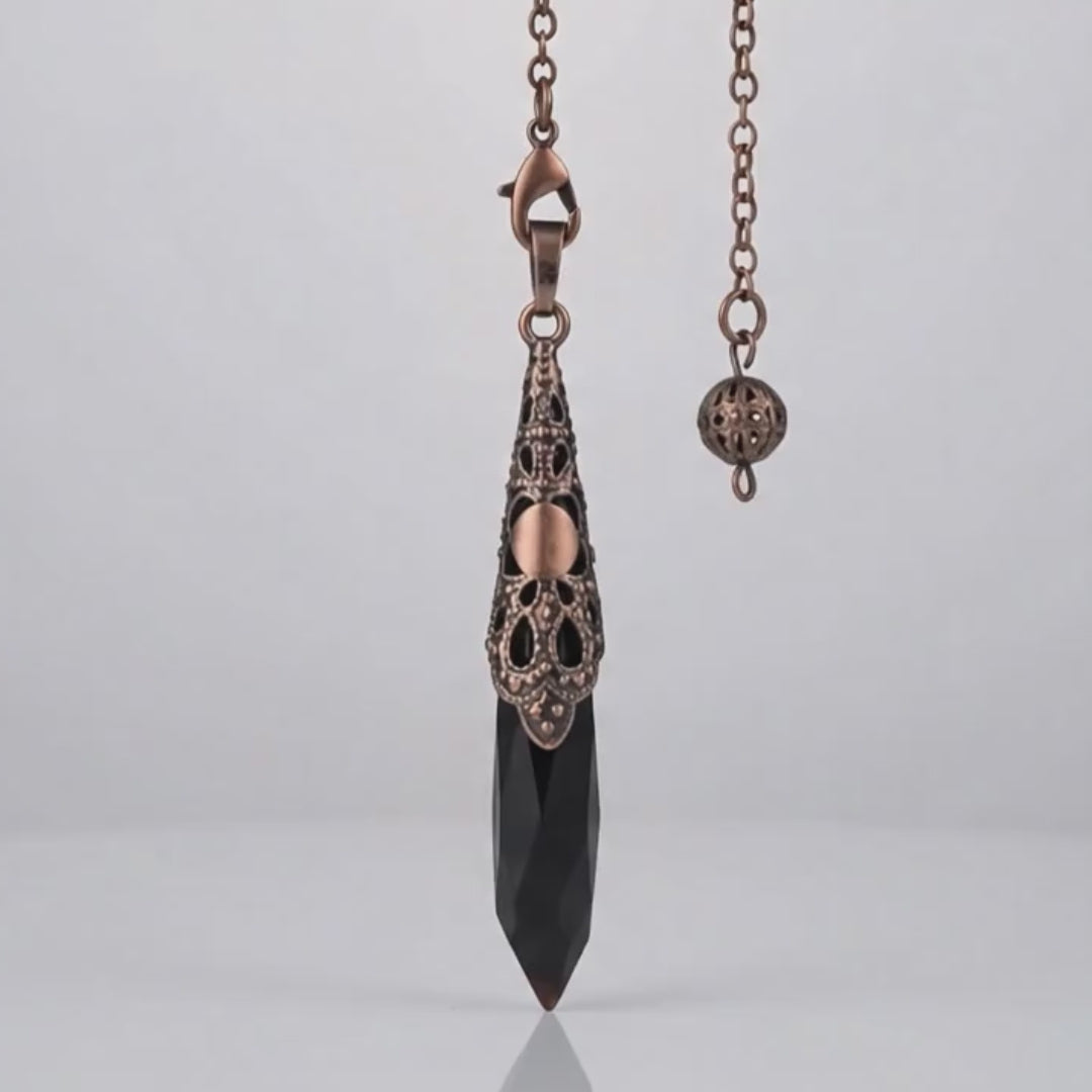 Load video: Black Onyx Copper Pendulum - Inner Strength, Confidence &amp; Power