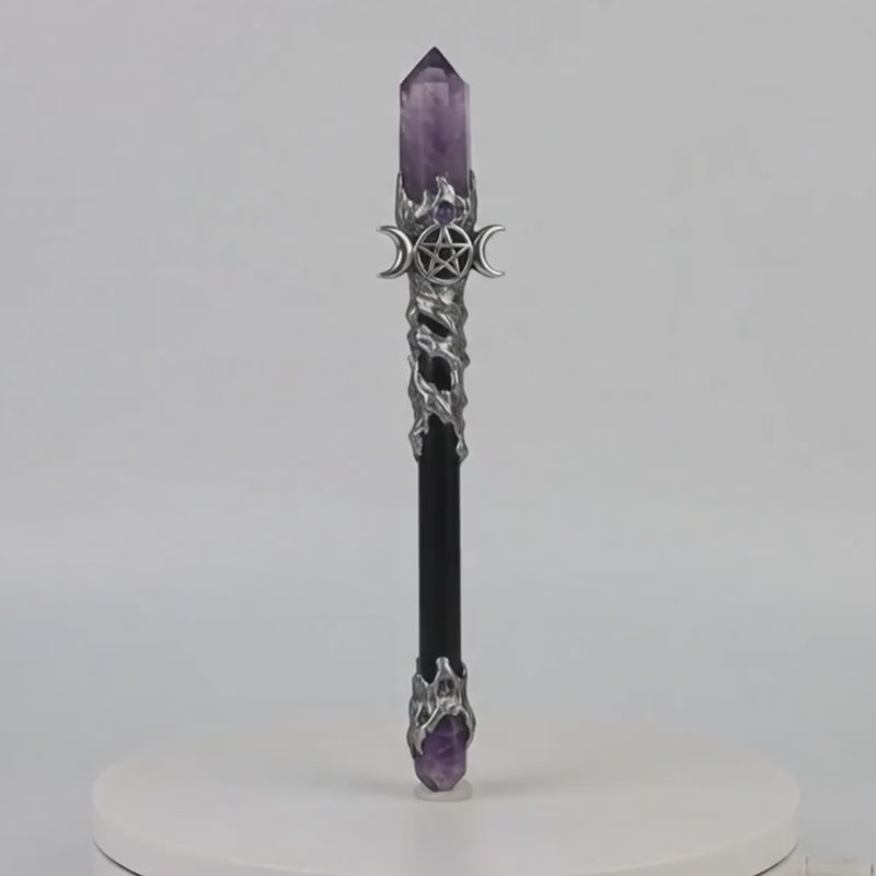 Magick Wand - Amethyst Point w- Silver Triple Moon (Each)