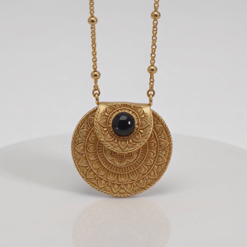 Inspirational Gold Plated Mandala Necklace with Black Onyx Stone