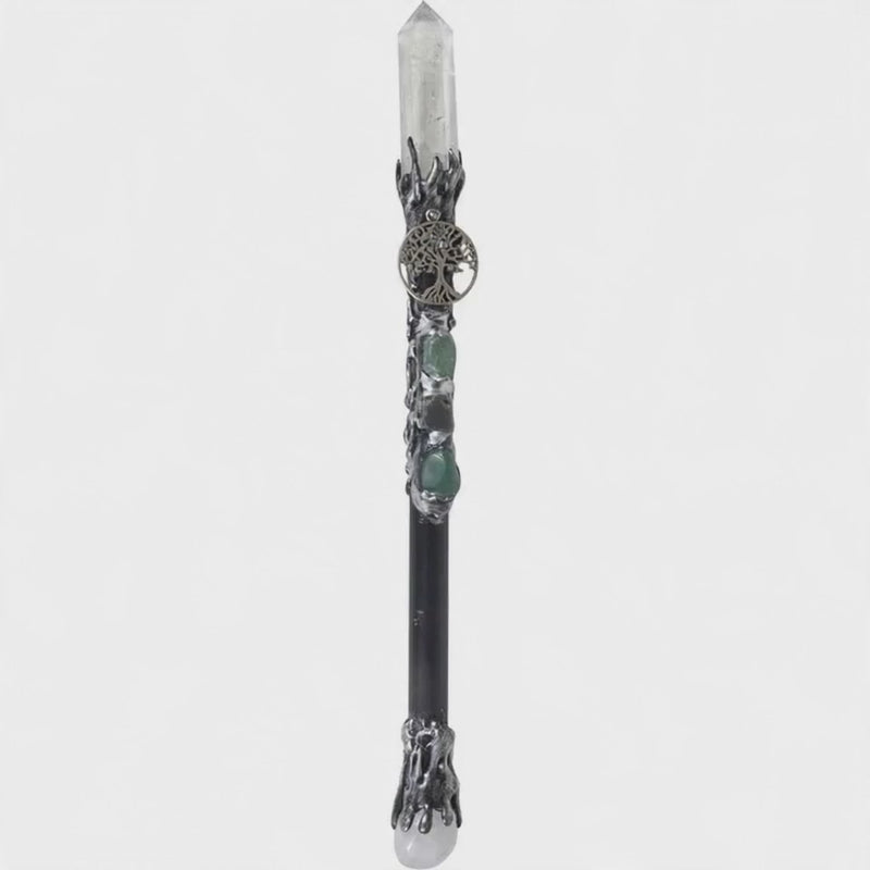 Magick Wand Clear Quartz Point With Silver Tree of Life