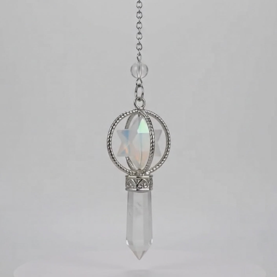 Load video: Opalite Merkabah Pendulum with Clear Quartz Point