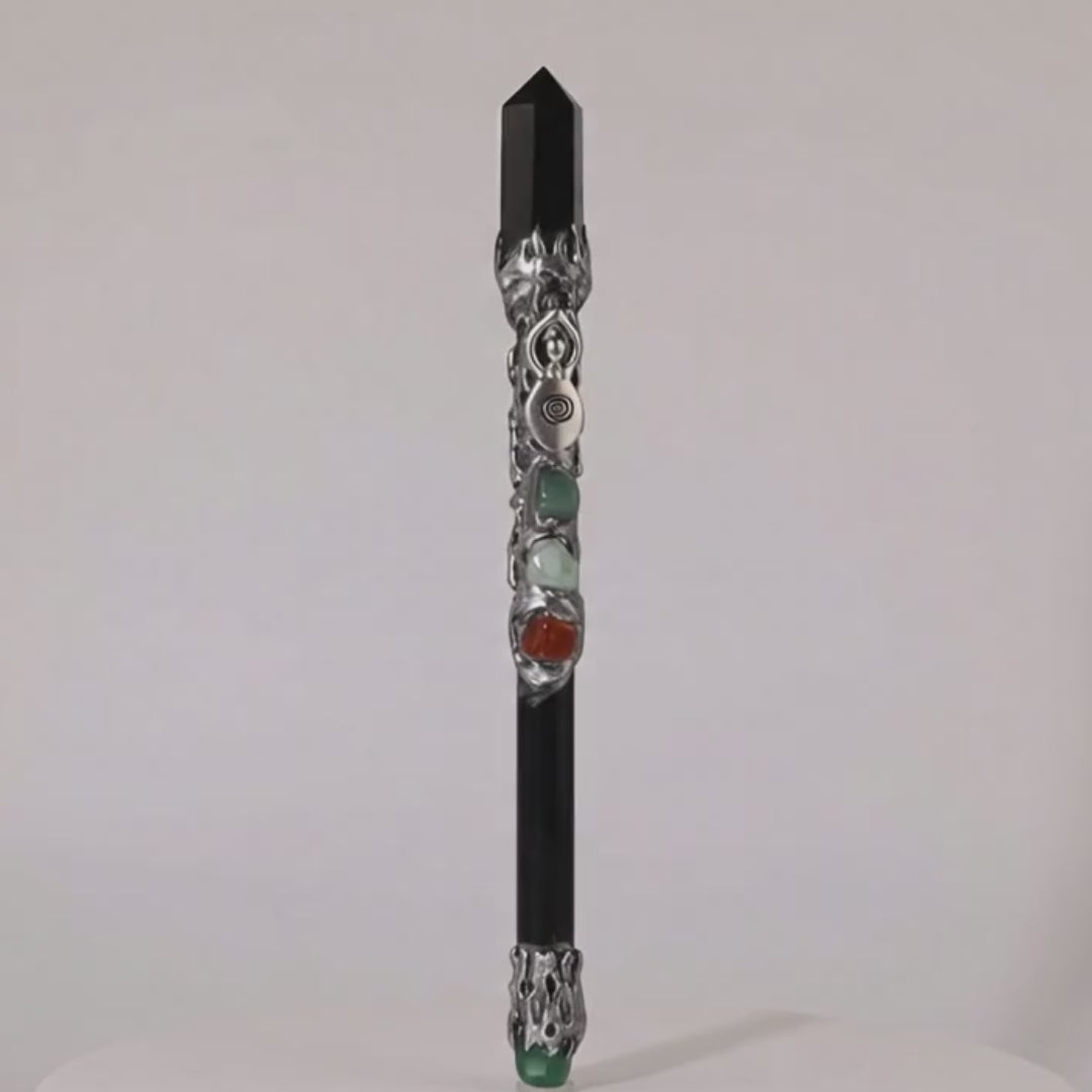 Load video: Magick Wand Black Obsidian Point