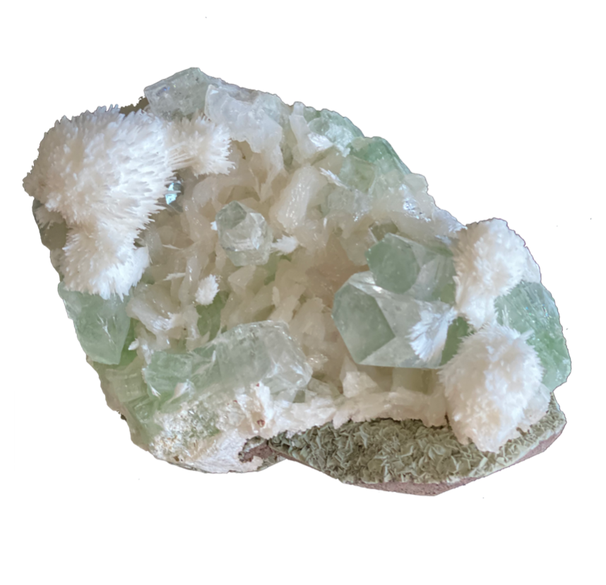 Green Apophylite and White Scolecite Minerals