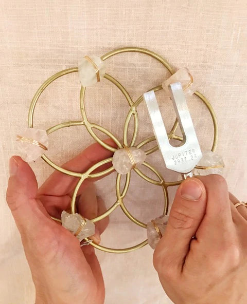 Tuning Fork & Rose Quartz & Quartz Crystal Grid Instrument Set for Sound Healing