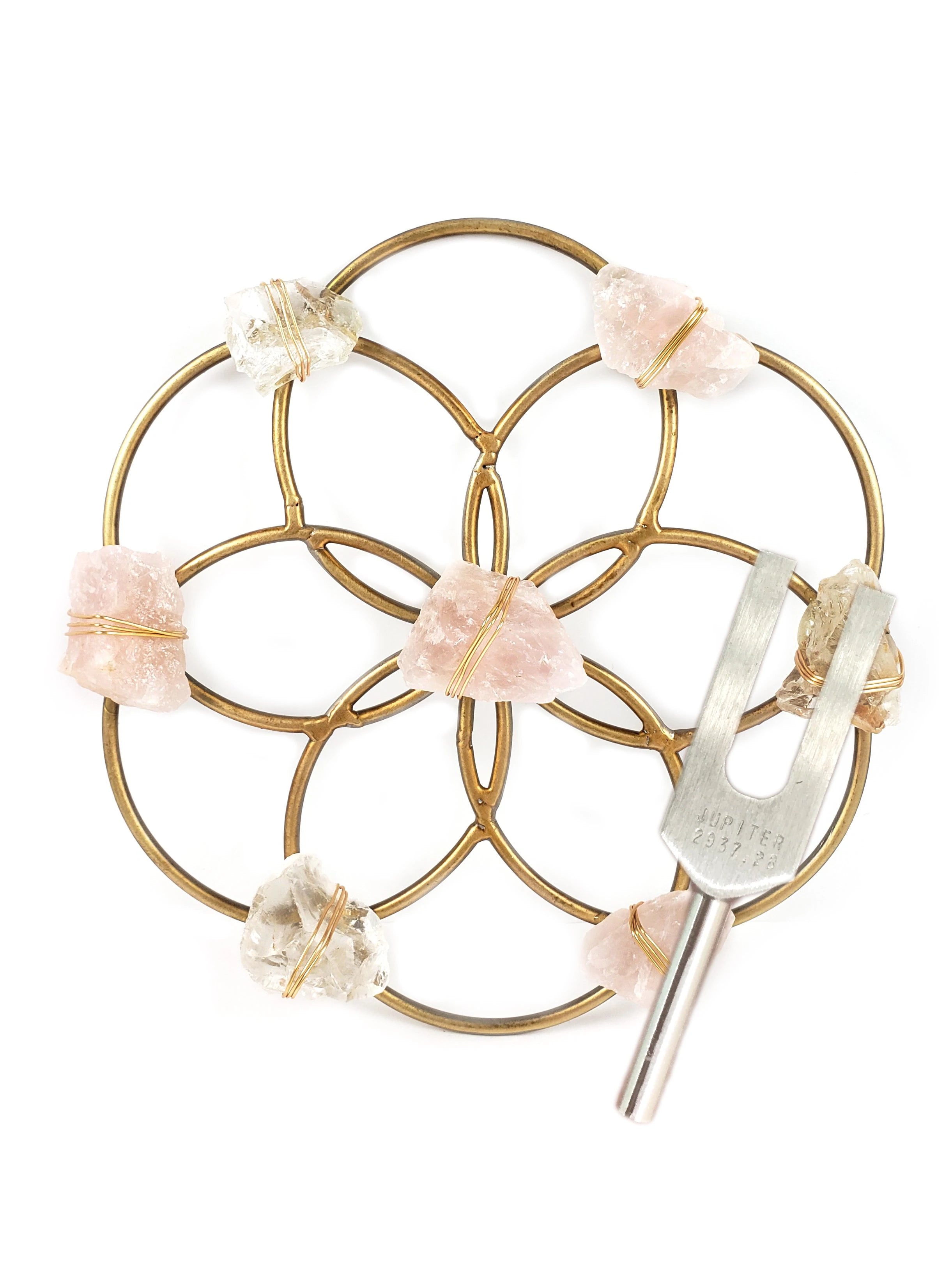 Tuning Fork & Rose Quartz & Quartz Crystal Grid Instrument Set for Sound Healing