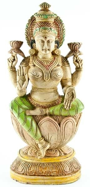 Goddess Laxmi Wooden Statue Antique