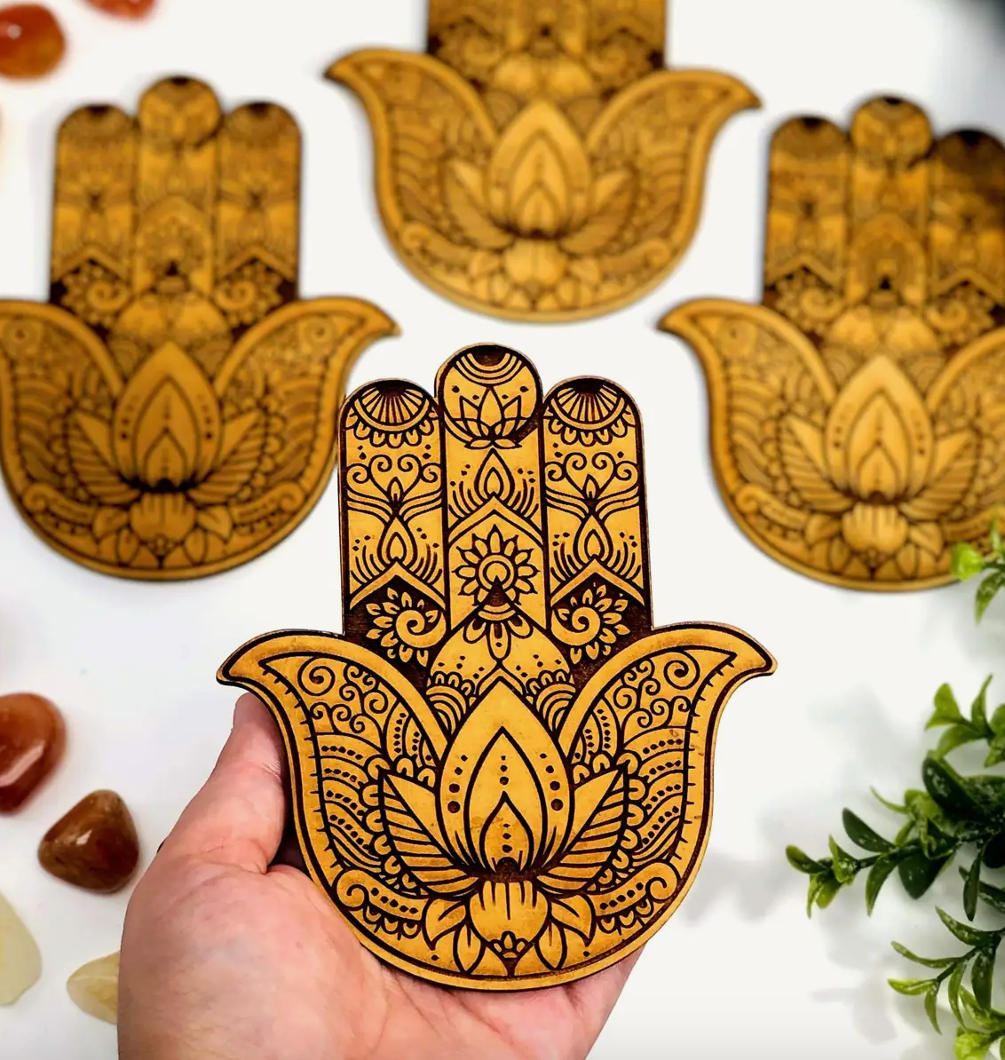 HAMSA HAND WOODEN ALTER DISPLAY - Wooden Hamsa Hand - These wooden hands are perfect to decorate your meditation space