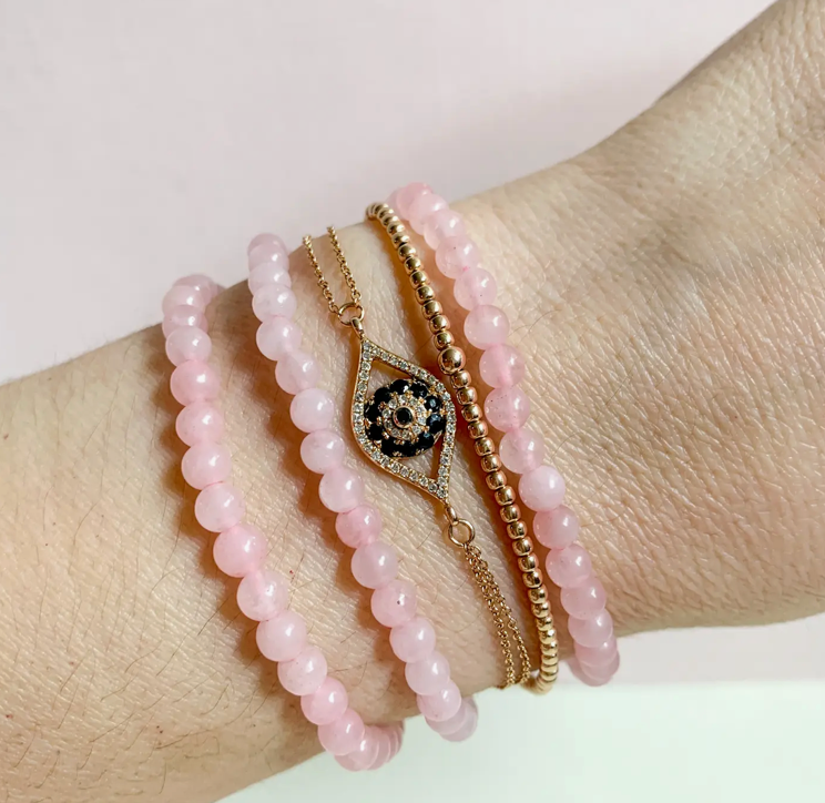 ROSE QUARTZ CRYSTAL ENERGY STRETCH BRACELET (4MM) - Natural gemstone - bracelets with elastic stretch - feel the good vibes - ROSE QUARTZ HEALING PROPERTIES - Associated with Heart Chakra - The Unconditional Love Stone - Semi-Precious Crystal Beads.
