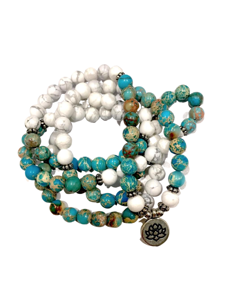 Turquoise Magnesite and Howlite Mala