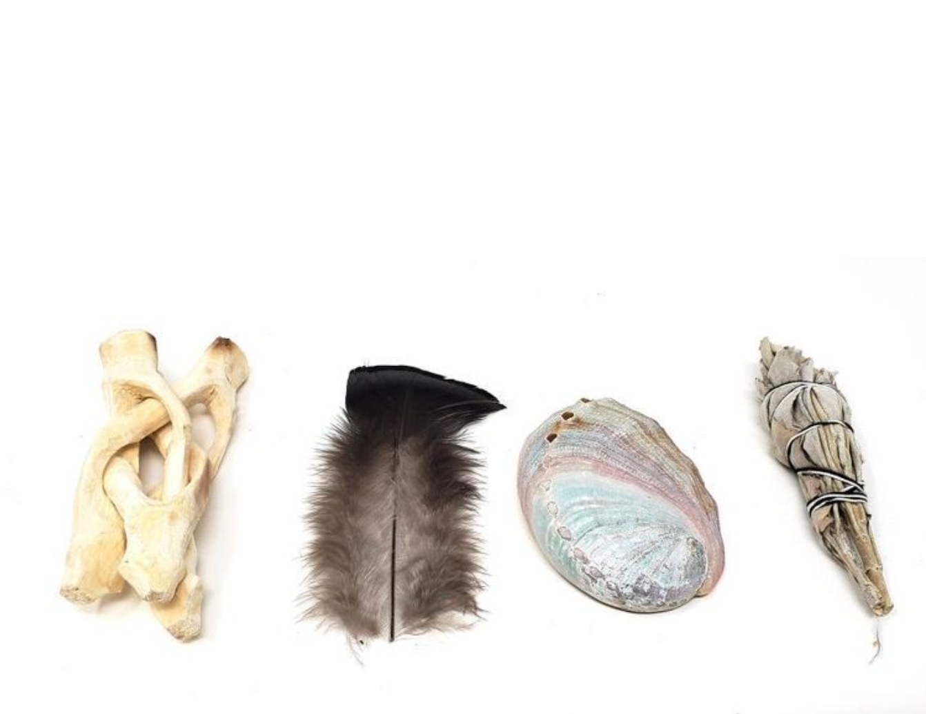 On the Go" Smudging Kit - 5 pc. Travel Size (White Sage + Shell + Tripod + Feather)