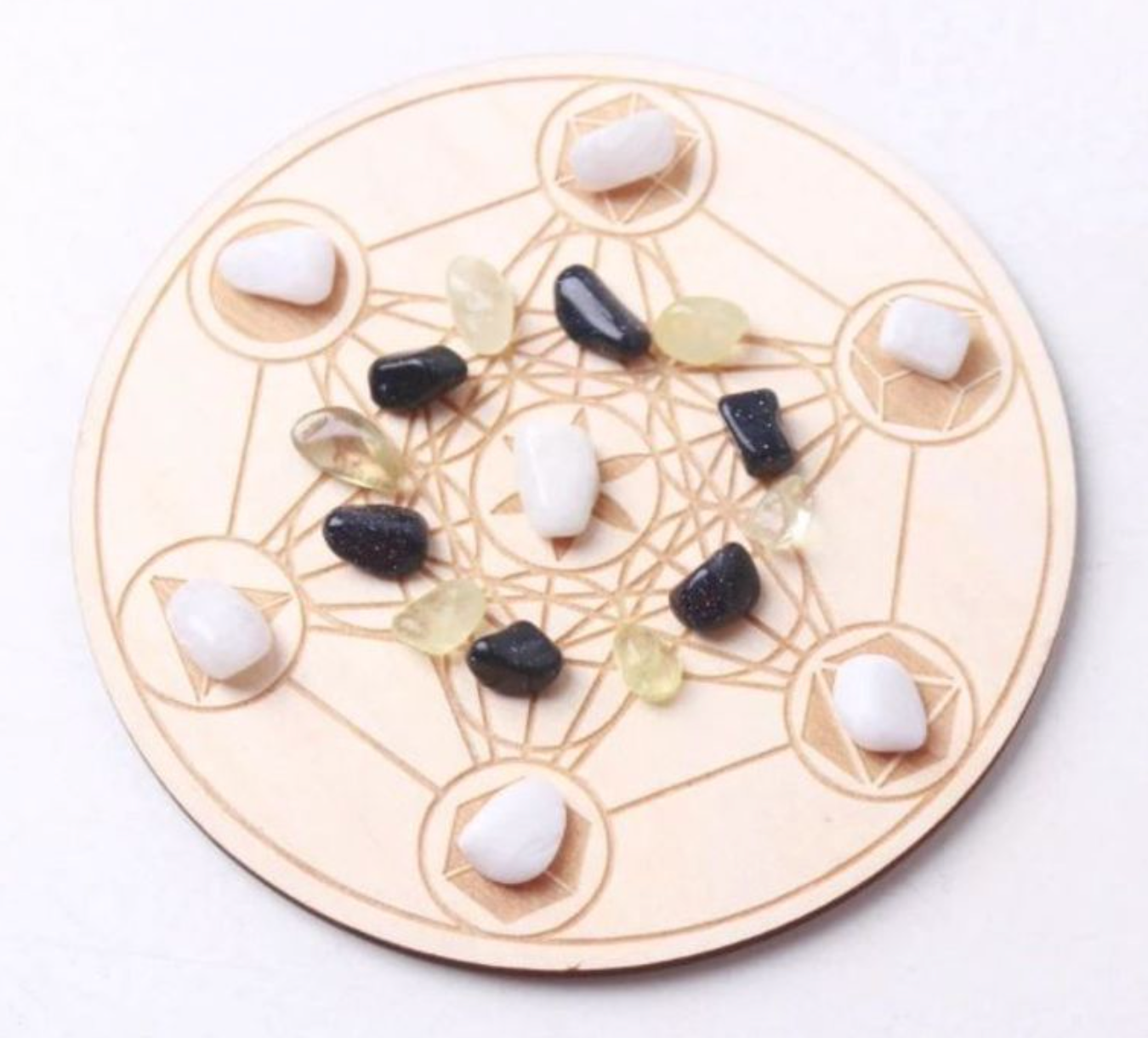 Wooden 4' Crystal Grid Board Set / Moonstone, Citrine & Blue Sandstone Meditation Grid Set