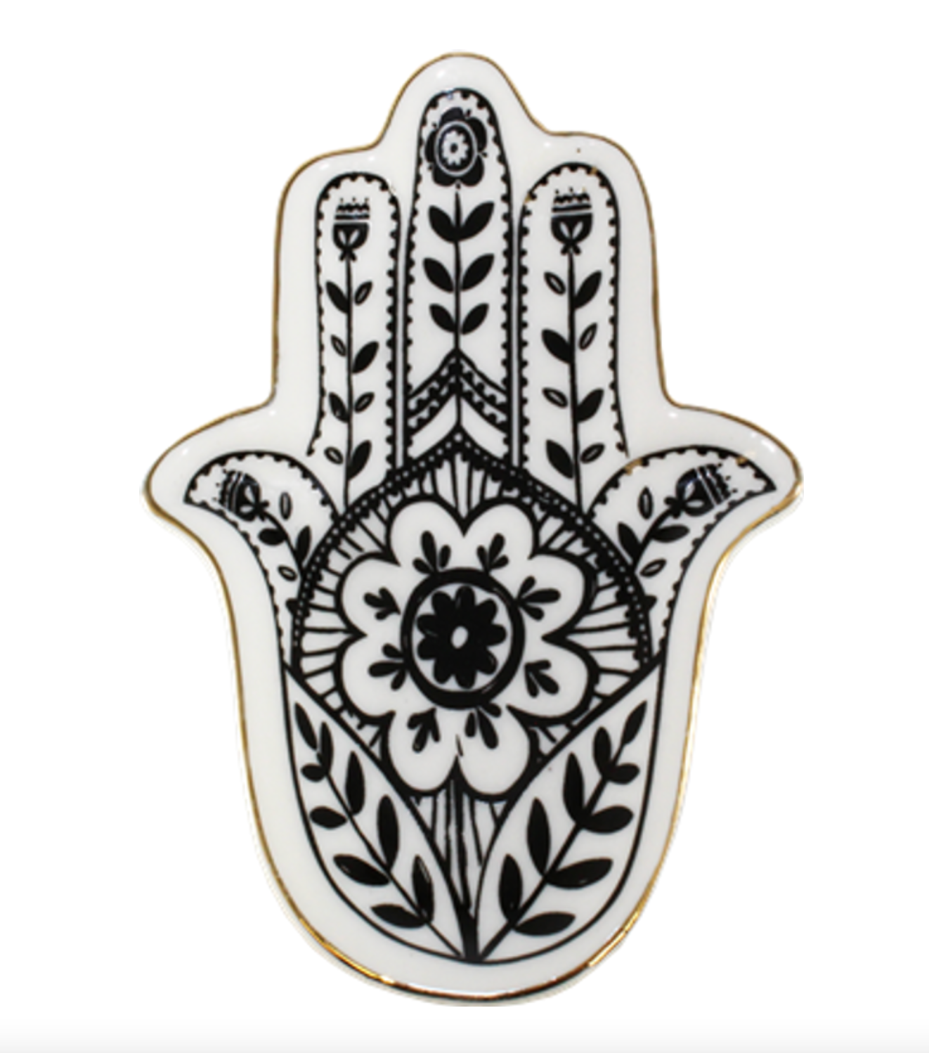 Hamsa Hand Catch All Trinket Dish with Gold Trim