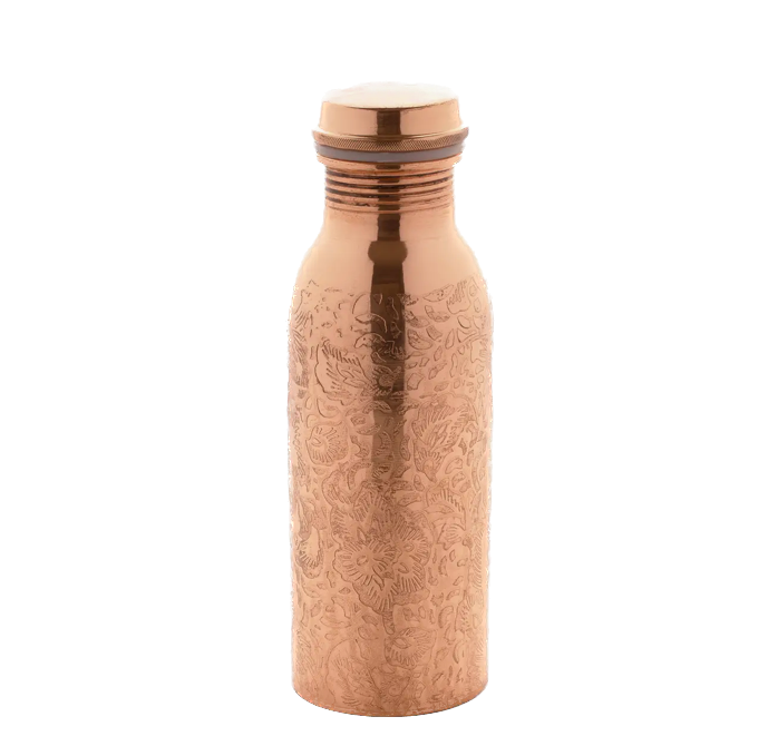 TAMRA EDEN COPPER BOTTLE - This bottle features a beautifully engraved floral motif and an elegant silhouette. 