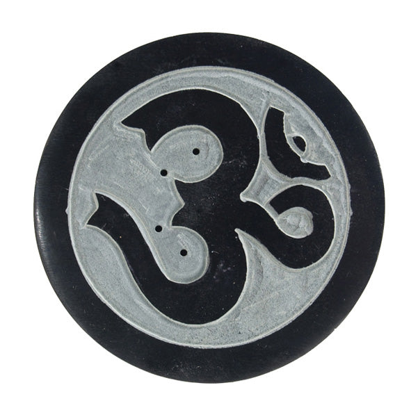 Black Soapstone Round Incense Holders - Om
